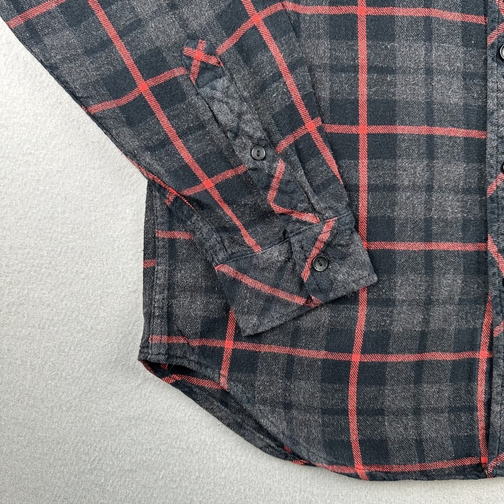 Surplus Flannel Shirt Mens Medium Gray Red Plaid Long Sleeve Button Down Cotton - Picture 4 of 10